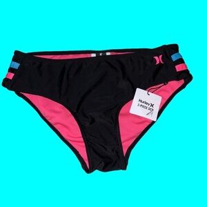 NWT Girl’s Hurley bikini bottom - black with neon styling - pair with solid top
